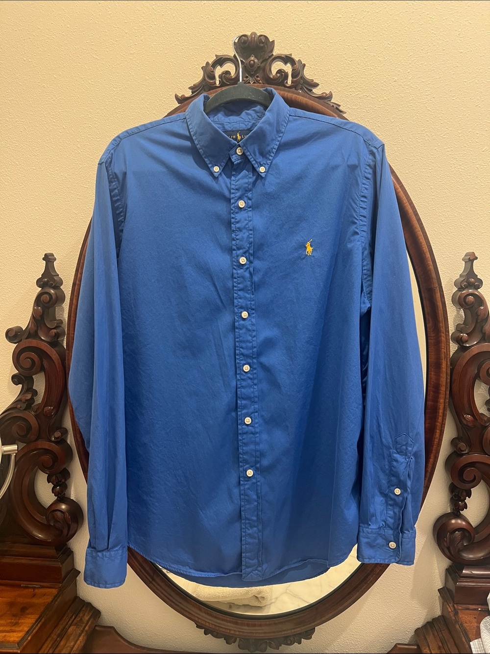 Ralph Lauren Bright Blue Button-Down Shirt with Yellow Embroidered Pony